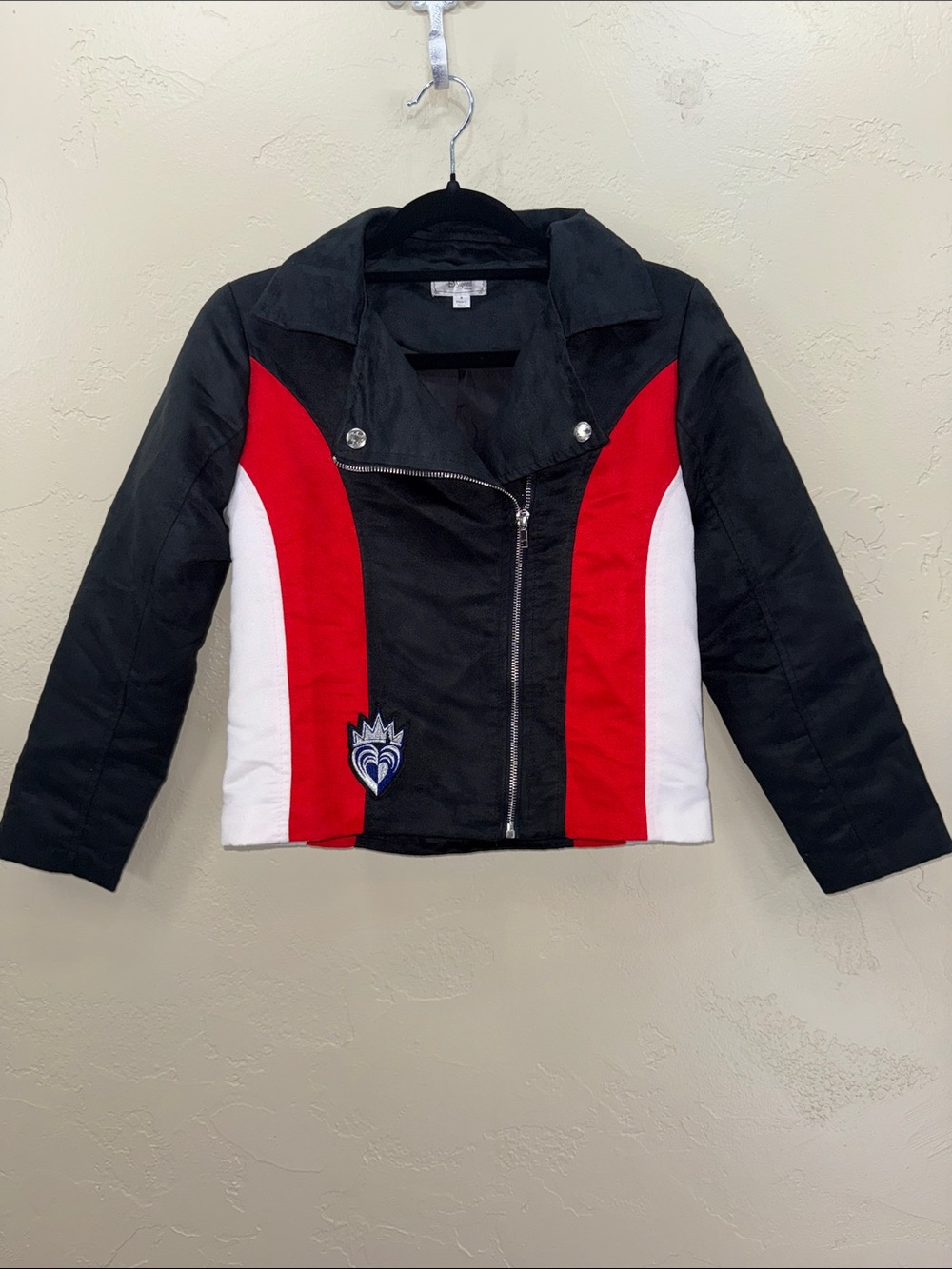 Disney D-Signed Black Red White Colorblock Moto Jacket Faux Suede Lined M‎